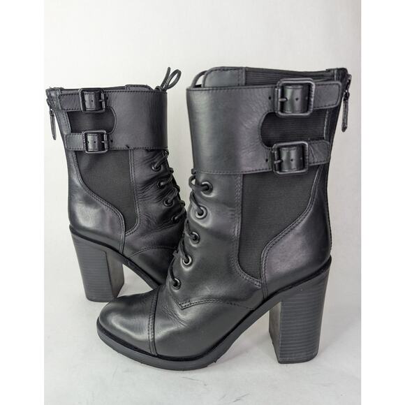 Tory Burch Broome Black Leather Lace-Up Combat Moto Boots Size 8.5M - Picture 2 of 13